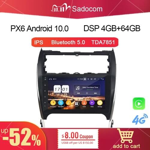 PX6 DSP 9" 2 din TDA7851 Android 10.0 Car DVD Player 4GB+64GB bluetooth autoradio GPS For Toyota CAMRY 2012-2017 USA middle east
