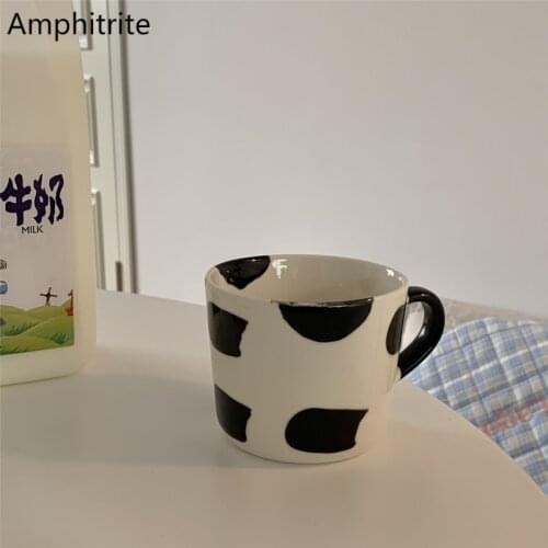 White Cow Ceramics Coffee Breakfast Drink Milk Tea Living Room Cup Couple Of Gifts Nice Creative Cup With Handle Home Decoration