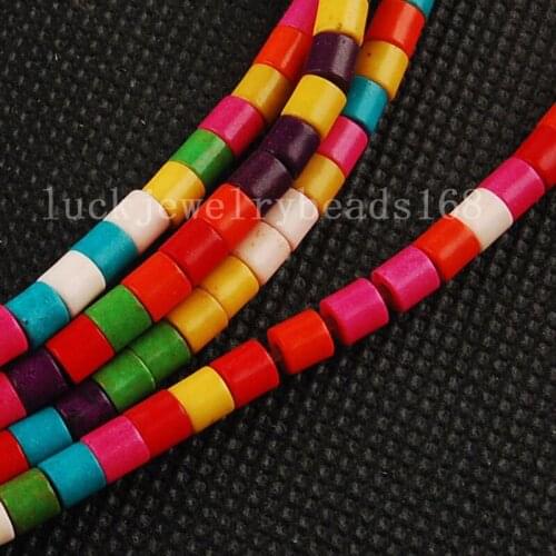 Free Shipping Fashion Jewelry 4x4mm Muticolor Howlite Column Loose Beads 15.5" FG5840