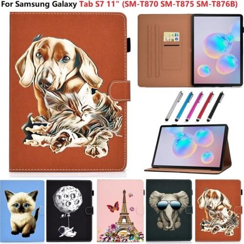 For Samsung Galaxy Tab S7 Case SM-T870 SM-T875 2020 Funda Puppy Cat Pu Leather Stand Tablet Cover for Samsung Tab S7 11 Shell