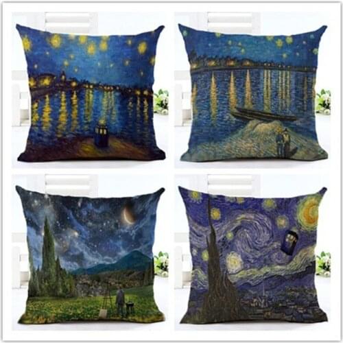 Van Gogh Style Oil Painting Printed Houseware Decor Cojines Printed Sofa Pillow Throw Linen Cotton Pillow Cushion Cover