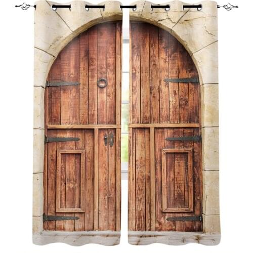 Wooden Door Stone Wall Shabby Retro Modern Curtains for Living Room Bedroom Kitchen Curtains Drapes Window Treatments