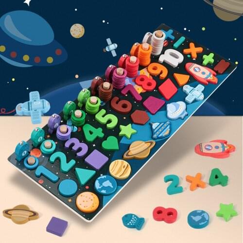 6-in-1 Wooden Montessori Educational Toys Colors Alphabet Number Sorting Fishing Game Toys Kids Early Learning Match Board Toys