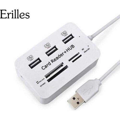 Erilles Multi Micro USB Hub 2.0 OTG Combo USB Splitter SD TF Card Reader Extension Port Hubs WH Cable Adapter For Computer Smart