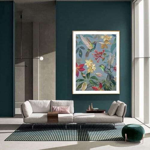 Hummingbirds With Bird Canvas Art Animals Wall Art Poster Pictures For Living Room Home Decor Wall Canvas Print Paintings