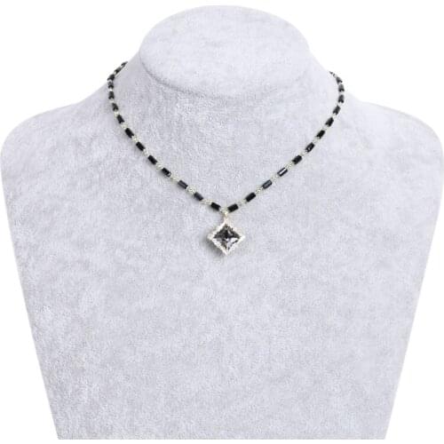 HOWAWAY Hot Sale Classic Black Crystal Geometric Necklace Pendant Chokers Necklace For Women Statement Jewelry