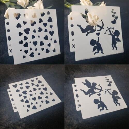2pc Eros Heart Stencil Painting Template DIY Walls Scrapbooking Embossing Album Bullet Journal Accessories Decor Cake Reusable