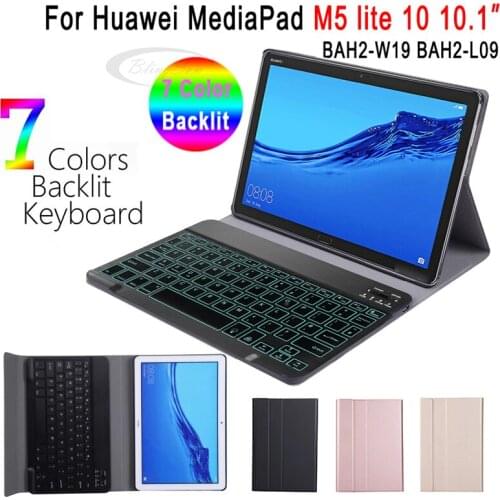 For Huawei Mediapad M5 Lite 10 Keyboard Case 10.1 inch BAH2-W09 BAH2-L09 BAH2-W19 Backlit Bluetooth Keyboard Leather Cover Funda