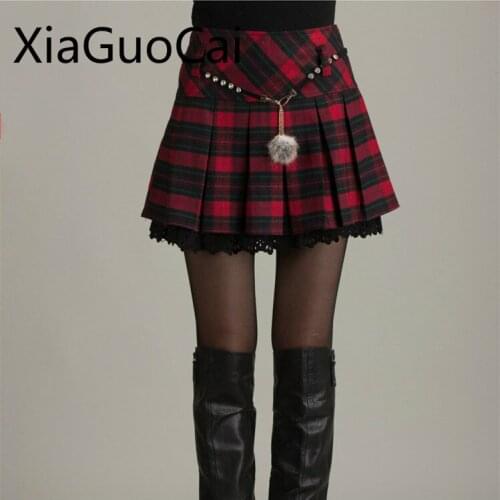 Velvet Cute Ladies Mini Skirts Natural Sashes A-line Plaid Skirts for Women England Style Spring Female Skirts Clothing W8 35