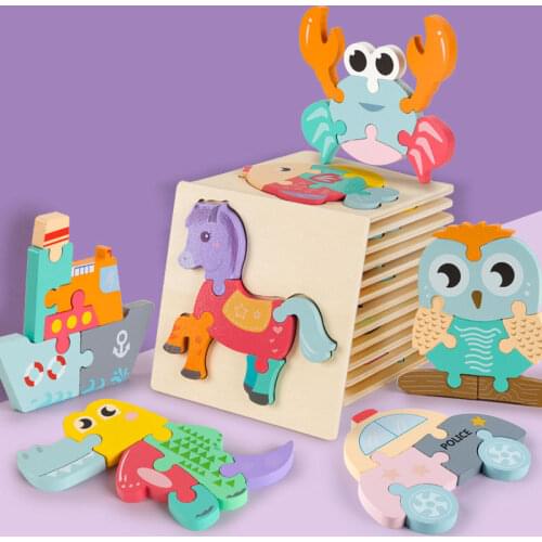 Baby 3D Wooden Puzzle Educational Toys Early Learning Montessori Toys For Kids Cartoon Grasp Intelligence Puzzle Wooden Toys