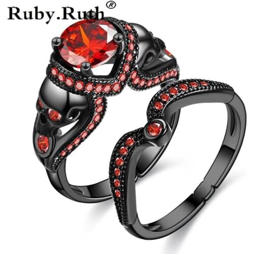 2PCS Skull Ring Set For Women Men Punk Style Jewelry Charm Black Round Cubic Zirconia Ring Sets Dropshipping