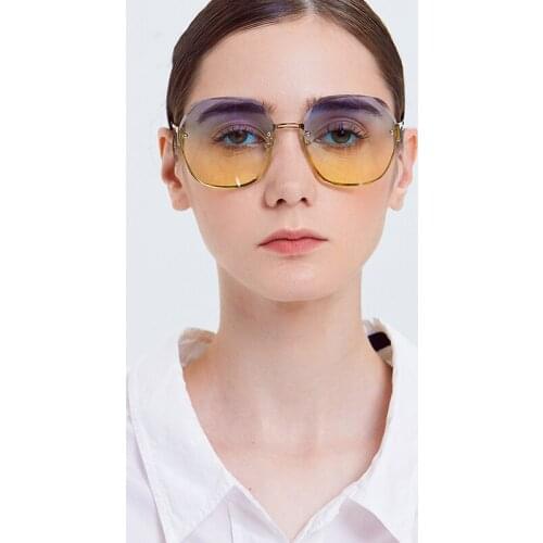 Fashion Rimless Cut Edge Polygonal Sunglasses Women Big Luxury Designer Uv400 Glasses Female Gradient Shades Lady Brown Eyewear