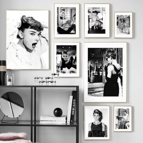 Famous Movie Star Audrey Hepburn Posters and Prints Black White Wall Art Canvas Painting Pictures for Living Room Home Decor