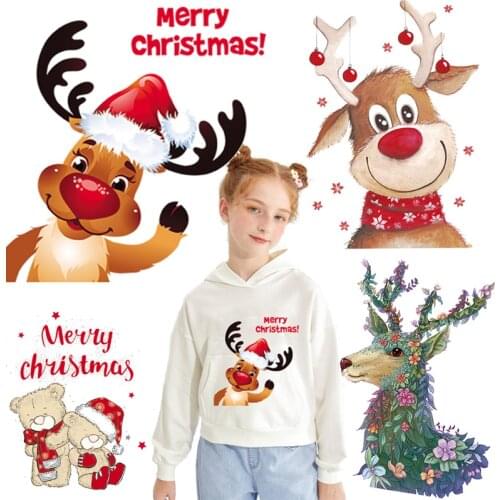 Christmas patches ironing stickers for clothing iron on transfer deer snowman Christmas Santa Claus stickers patches heat print