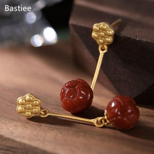 Bastiee Earrings For Women Vintage Silver 925 Jewelry Korean Earrings Red Agate Dangle Earrings Silver Earrings