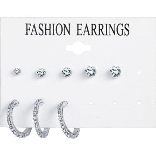 8PCS/Set Creative Retro Simple Exquisite Rhinestone Ear Studs Charm Metal Ear Rings Crystal Earrings for Women Jewelry Gift