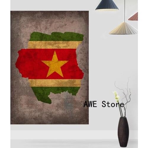 Suriname Country Flag Map Posters and Prints Decor Wall Art Pictures Canvas Painting Office Home Decor High resolution Printing