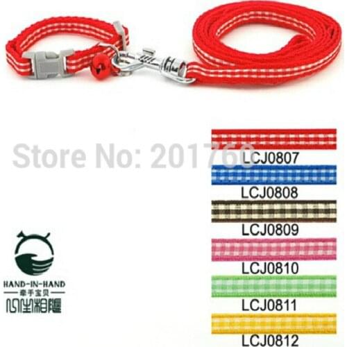 Pet Products Dog Supplies Leads Solid Color Nylon 0.8cm Classic Pet Dog Checkers Print Collar Leash Set (6 Colors) 12pcs/lot