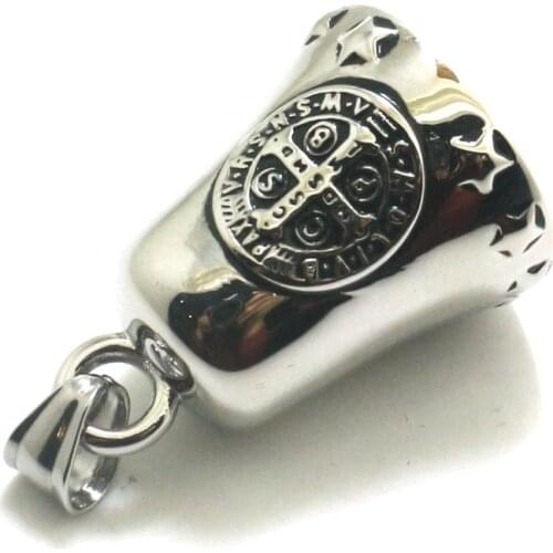Unisex Saint Benedict of Nursia Catholic Church Christianity Jesus Exorcism Cross 316L Stainless Steel Big Sound Bell