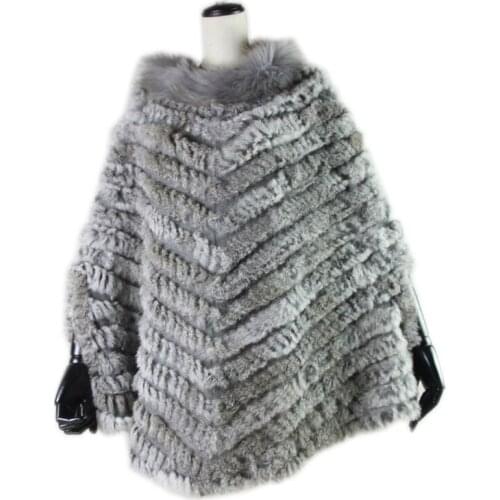 Zero fish New Women Fashion Pullover Knitted Genuine Rabbit Fur Raccoon Fur Poncho Cape Real Fur Knit Wraps Triangle Shawls Coat