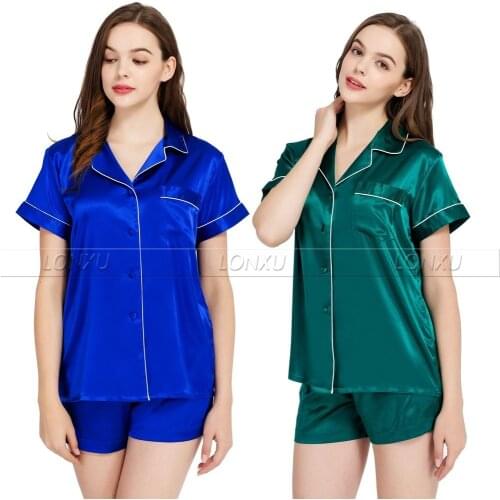 Women Satin Pajamas Set Pyjama Set Short Sleeve Sleepwear S~ 3XL Plus