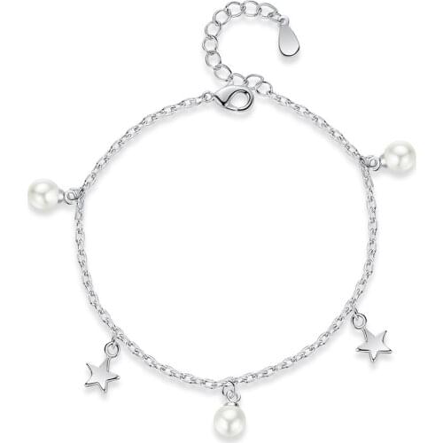 Simple Fashion Simalated-pearl Star Bracelet For Women 925 Sterling Silver Jewelry Birthday Gift
