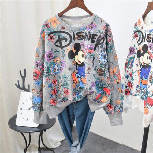 Disney Mickey Mouse Printed Sweatshirt Women Spring and Autumn Thin Section 2021 New Loose Top Dress Long Sleeve Sweater
