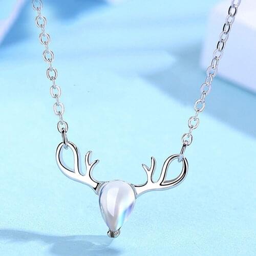 Authentic 925 Sterling Silver Cute Elk Crystal Pendant Cross Chain Necklaces For Women Wedding Party Jewelry Gift
