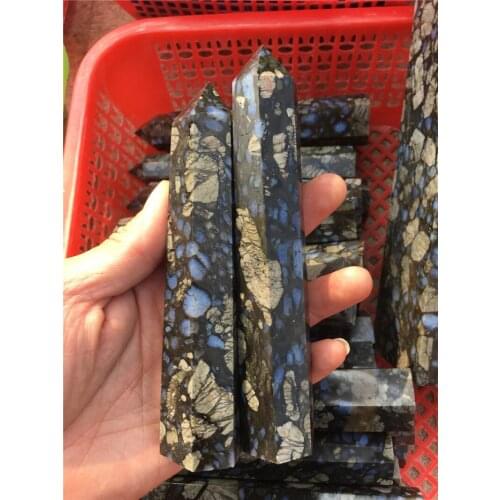 1pcs high quality energy stone big long size natural blue dots stone wand point healing crystal mineral for home decor wholesale