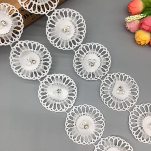 1 yard Soluble Cotton White 3D Diamond Flower Embroidered Lace Trim Ribbon Fabric Handmade Wedding DIY Sewing Supplies Craft