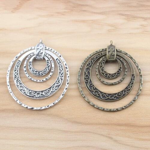 2pcs Antique Bronze/Silver Color Multi-Circles Charms Pendant For Women DIY Necklace Jewelry Findings Making 45*50mm