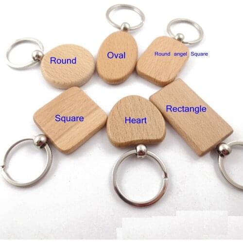 20pcs Mixed Shapes Blank Round Rectangle Wooden Key Chain DIY Promotion Pendant Wood Keychain Keyring Tags Promotional Gifts