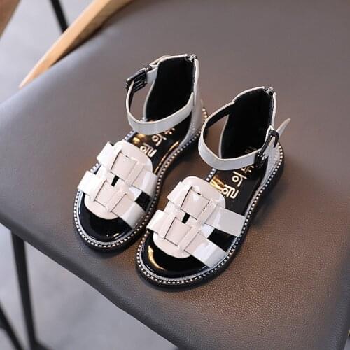 2021 Summer Beachwear Patent Leather Shoes for Kids Fashion Flat With Gladiator Shoes Back Zipper Casual Girls Beach Shoes