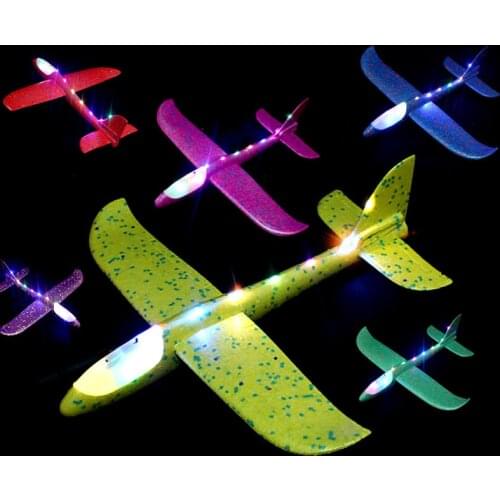 4PCS/Set LED Light Foam Airplane Children Outdoor Toy 48cm Boy Big Hand Launch Model Glider Plane Free Fly Aircraft Game Toys