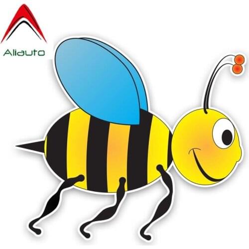 Aliauto Funny Car Sticker A Smiling Bee Decorate Decal Accessories PVC for Volkswagen Polo Ford BMW Audi Toyota,15cm*13cm