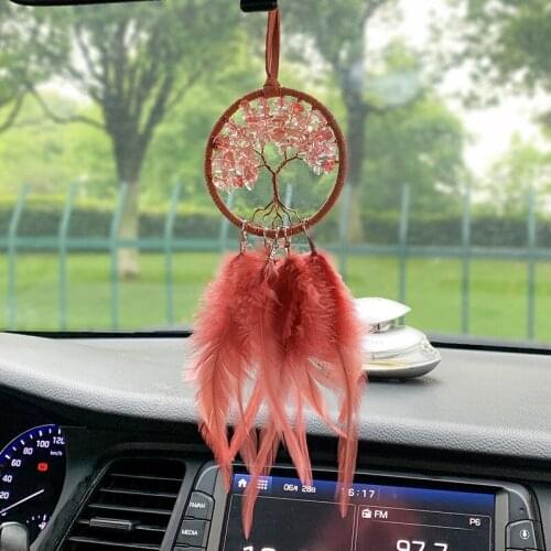 Mini Car Pendant New Tree Of Life Home Wall Decor Room Adornment With Feathers Living Room Bedroom Wind Chimes Hanging Ornament