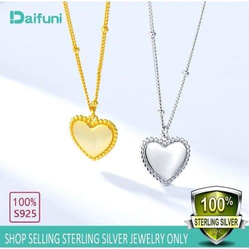 Daifuni 925 sterling Silver Fashion Minimalist Smooth Heart Shaped Pendant Necklace For Women Engagement Accessories Jewelry