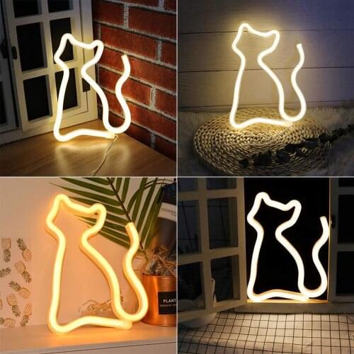 Decorative LED Neon Night Light USB and Battery Operated Cat Shaped Night Light Wall Lighting Table Decor for Childrens Room
