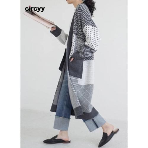 Yitimoky Long Cardigan Women Elegant Ladies Loose Ribbed Korean Style Plaid Knitted outwears Sweaters Fashion 2021 Spring Autumn