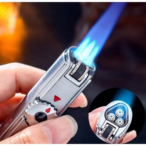 Hot-selling Jobon One Triple JET Turbo Torch flame gas Lighter Windproof Metal Spray Gun Kitchen BBQ Cigar Mens Gadget(No fuel)