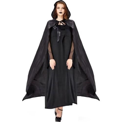 Halloween Cloak Witch Costume Queen Evil Ghost Vampire Robe Mage Nun Black Stage Performance Costume