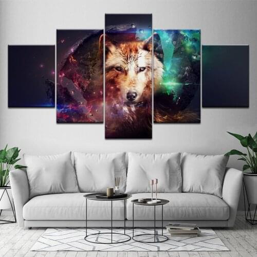 Canvas Painting abstract wolf bow animal 5 Pieces Wall Art Painting Modular Wallpapers Poster Print for living room Home Decor