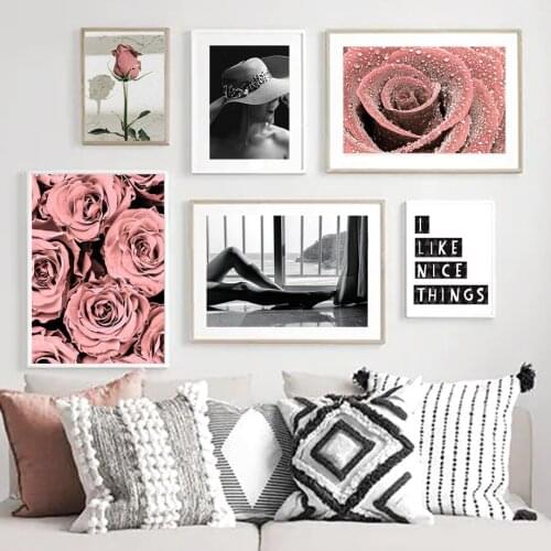 Pink Rose Sexy Woman Black White Quote Wall Art Canvas Painting Nordic Posters And Prints Wall Pictures For Living Room Decor