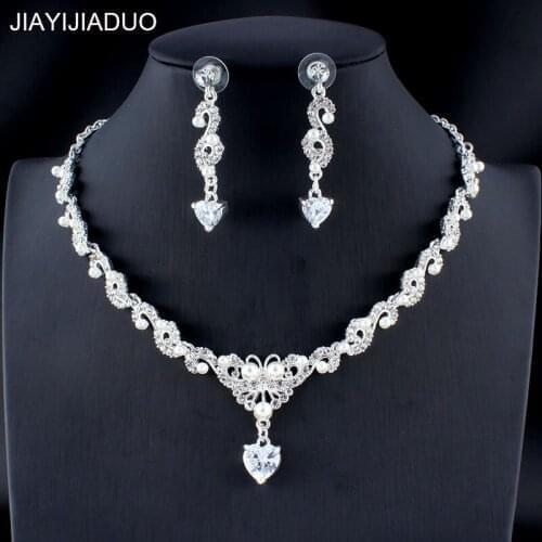 Classic Wedding Jewellery Set Gold Silver Color Faux Pearl Necklace Earrings Set Accessories for Women dropshipping