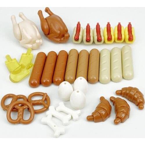 City Series Educational Building Blocks Dumpling Sausage Roast Chicken Suitable for Children Bread Dry Food Combination Cities