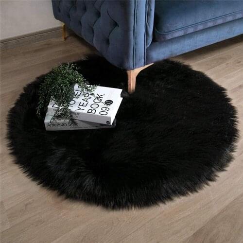 Faux Fur Burgundy Round Area Rug Fluffy Indoor Carpet for Bedroom Dorm Room Kids Baby Living Room Home Decorate Floor Rug Black
