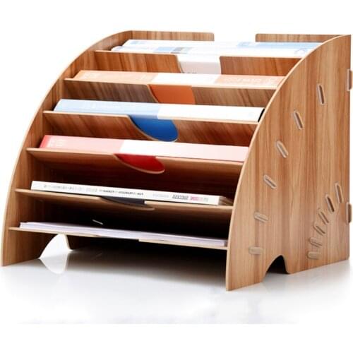 Creative Fan shaped file data shelf office desktop multi layer storage rack Eco-friendly wood home living room organizer