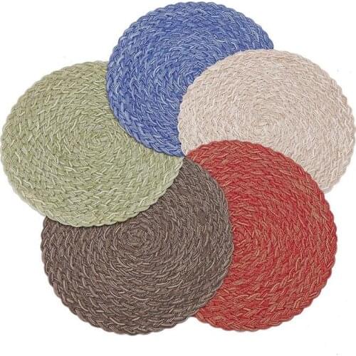 Round Dining Table Insulation Pad Solid Placemats Linen Non Slip Table Mat Kitchen Accessories Decoration Home Pad Coaster