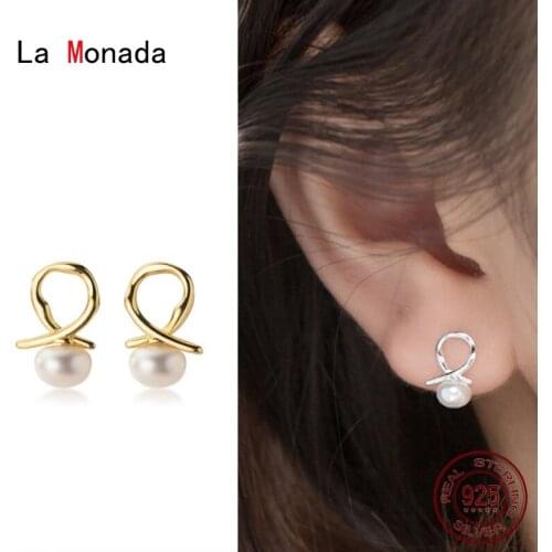 La Monada Fake Pearl Women Earrings Piercing Ear 925 Small Silver Earrings Fashion Girl Small Stud Earrings For Women Silver 925