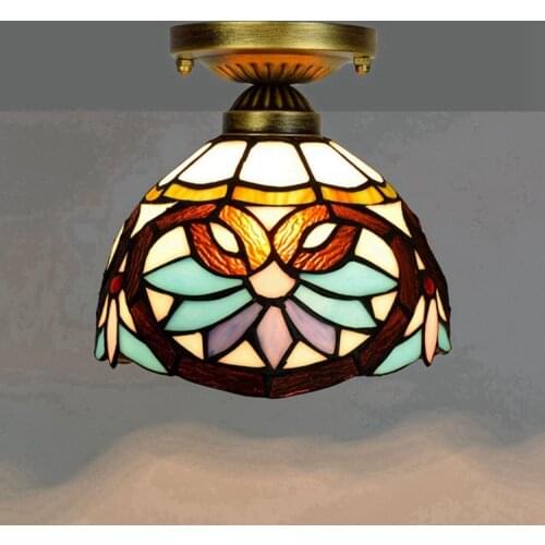 European-Style 8-Inch 20cm Tiffany Colored Glass Corridor Balcony Small Ceiling Lamp Lovely Baroque Lamp